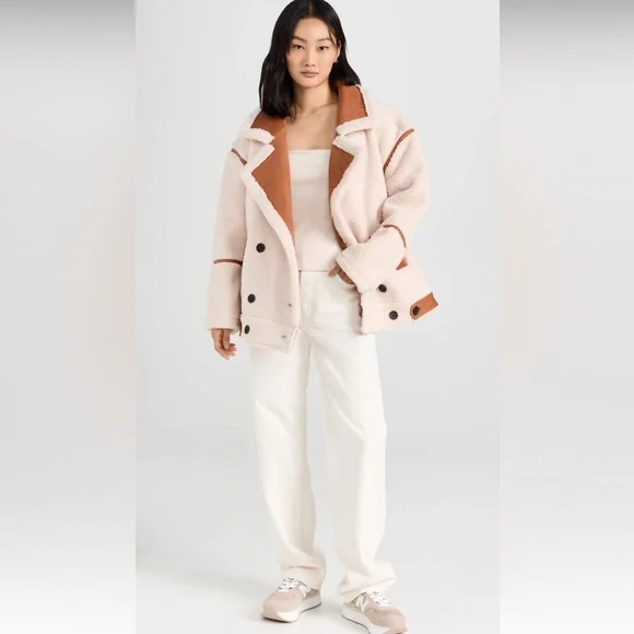 Blank NYC Pick Me Cream & Brown Faux Fur Sherpa Teddy Jacket Coat Sz Medium NWT - Picture 11 of 15
